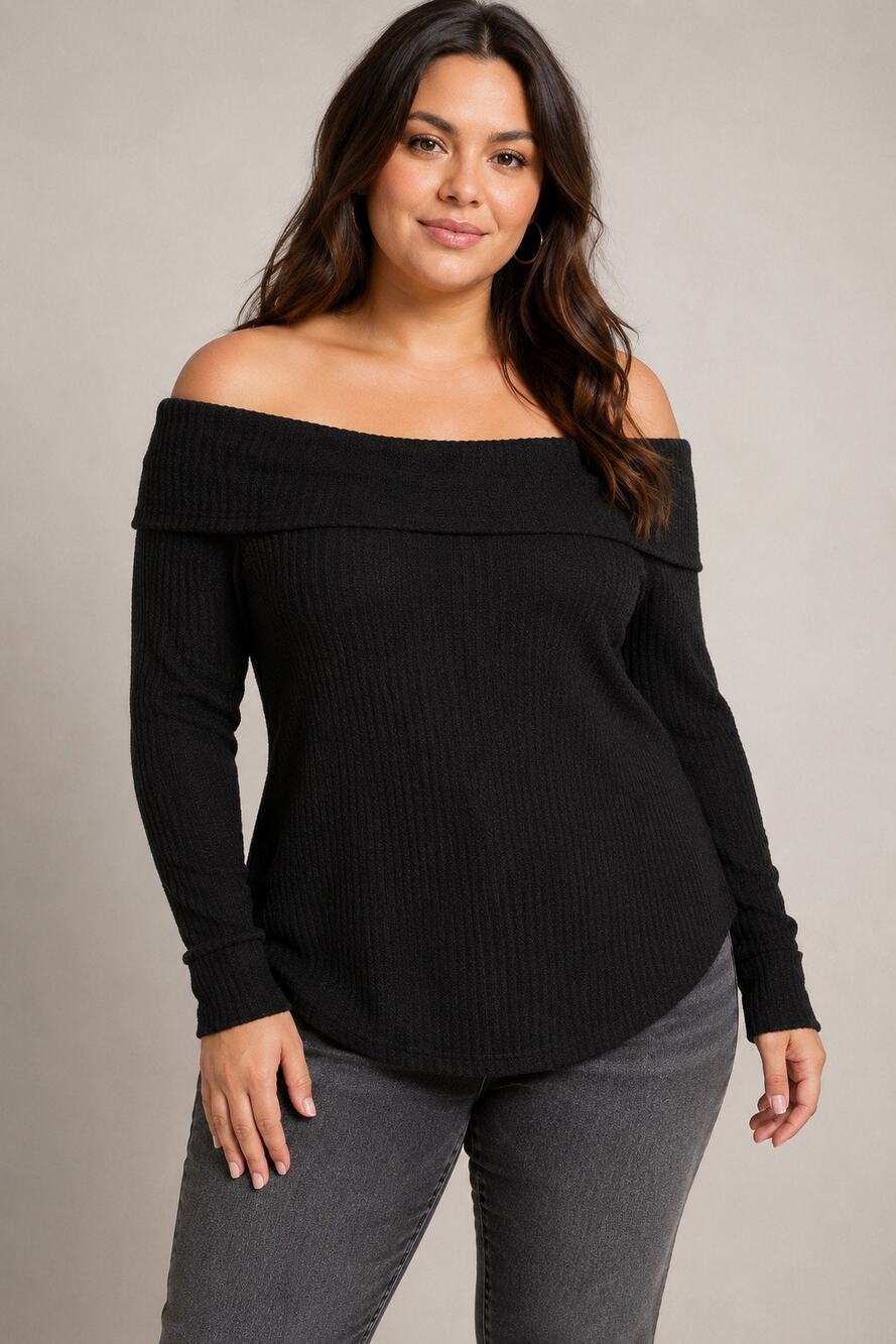 BP Off-the-Shoulder Cozy Knit Top Black Long Sleeve Textured XL NWT